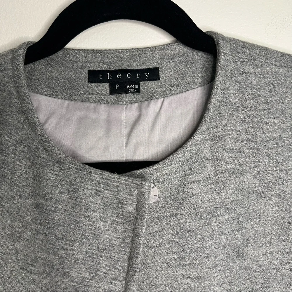 Theory Womens Gray Wool Blend Collarless 3/4 Sleeve Snap Front Jacket‎ Size P